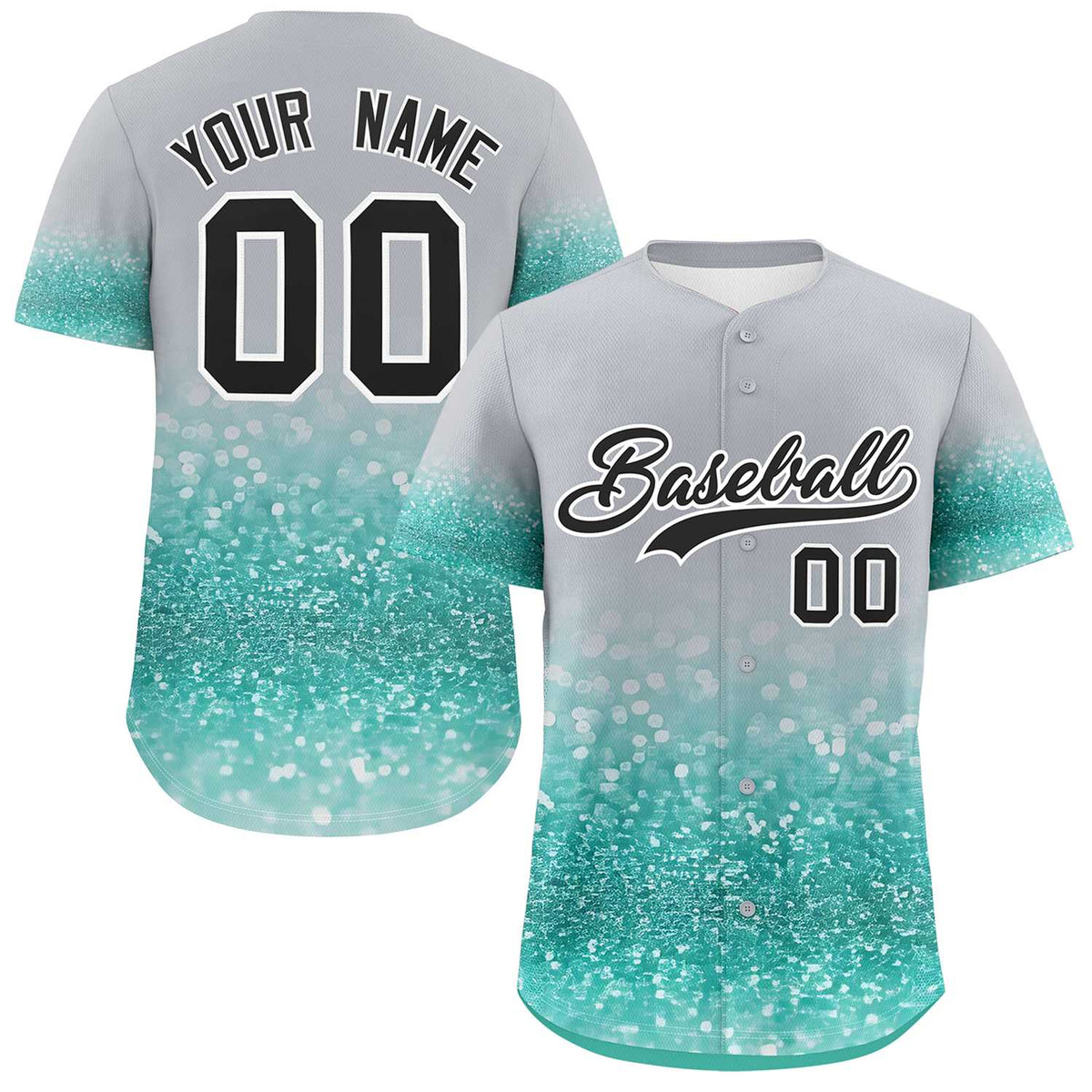 Custom Gray Black Sparkle-Effect Pattern Gradient Fashion Authentic Baseball Jersey