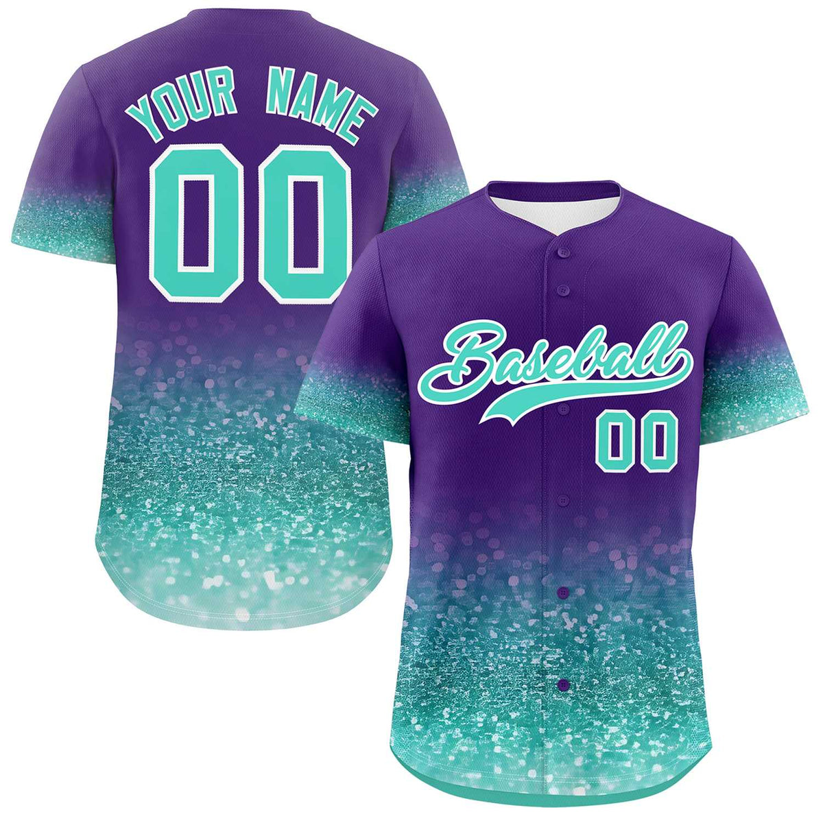 Custom Purple Aqua Sparkle-Effect Pattern Gradient Fashion Authentic Baseball Jersey