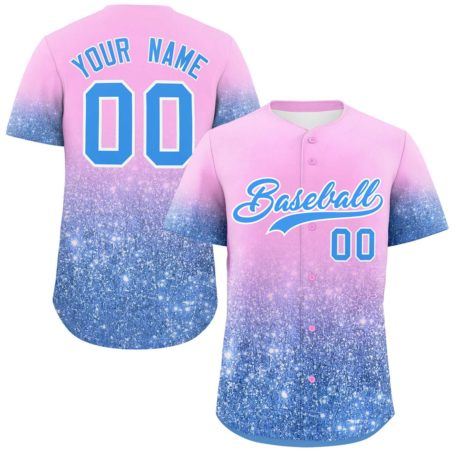 Custom Light Pink Powder Blue Sparkle-Effect Pattern Gradient Fashion Authentic Baseball Jersey
