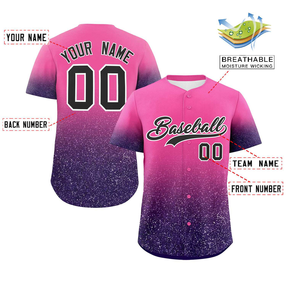 Custom Pink Black Sparkle-Effect Pattern Gradient Fashion Authentic Baseball Jersey