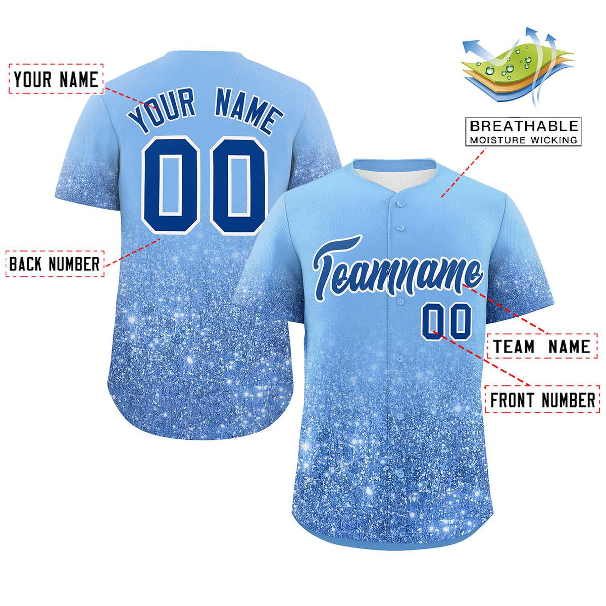 Custom Light Blue Royal Sparkle-Effect Pattern Gradient Fashion Authentic Baseball Jersey