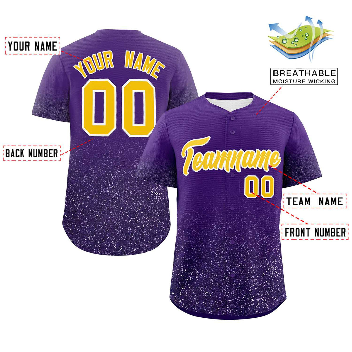 Custom Purple Gold Sparkle-Effect Pattern Gradient Fashion Authentic Baseball Jersey