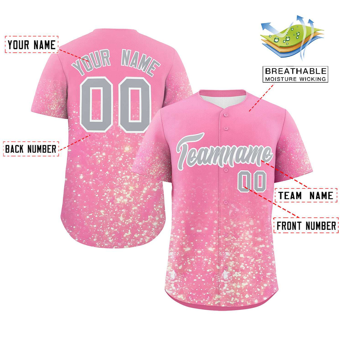 Custom Pink Gray Sparkle-Effect Pattern Gradient Fashion Authentic Baseball Jersey