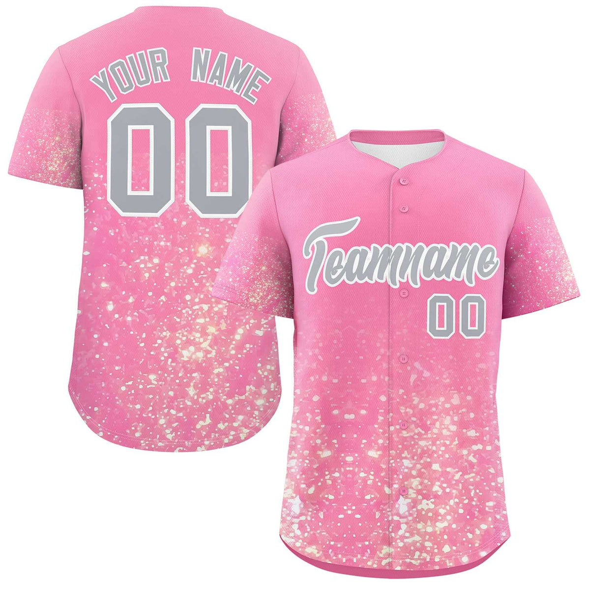 Custom Pink Gray Sparkle-Effect Pattern Gradient Fashion Authentic Baseball Jersey