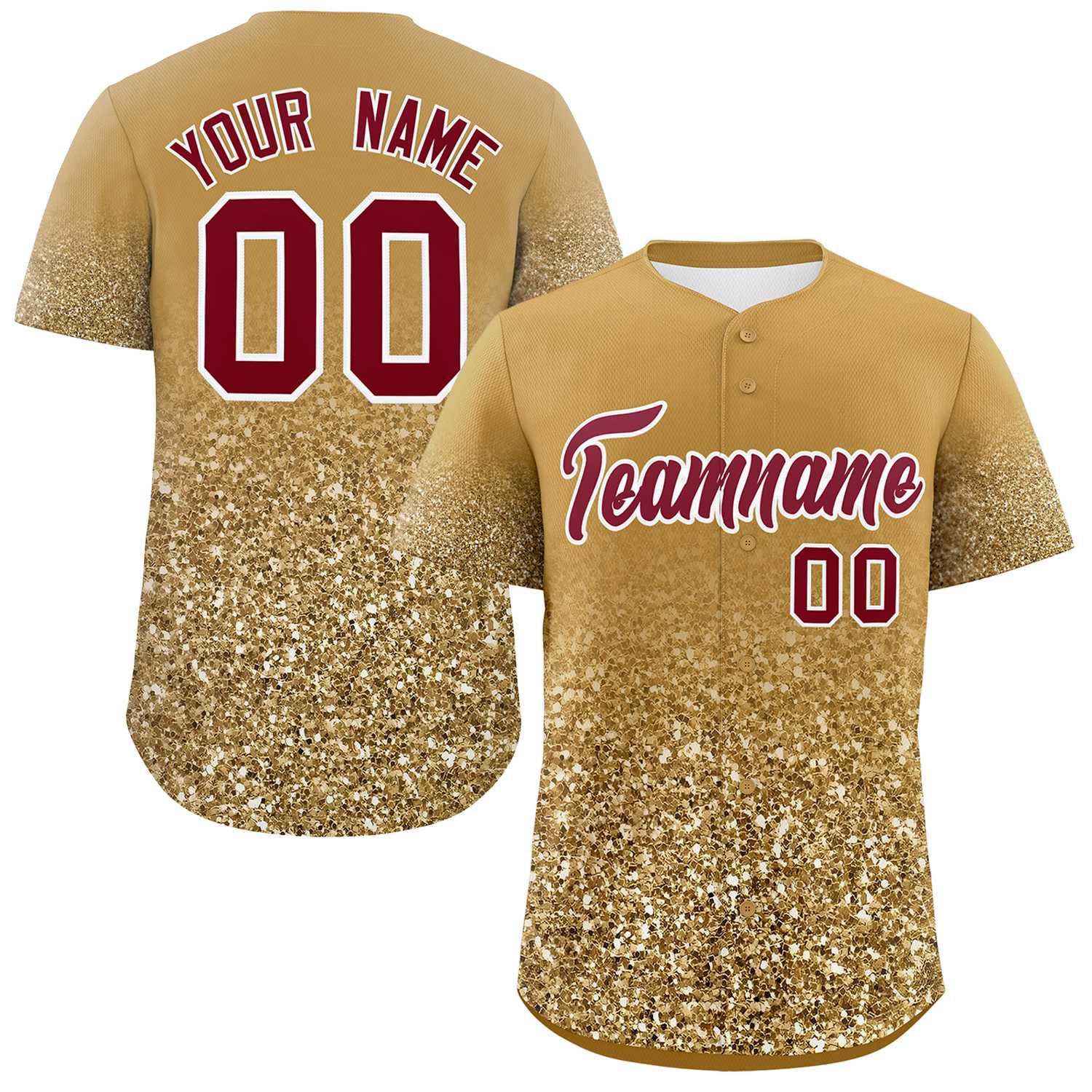 Custom Old Gold Crimson Sparkle-Effect Pattern Gradient Fashion Authentic Baseball Jersey