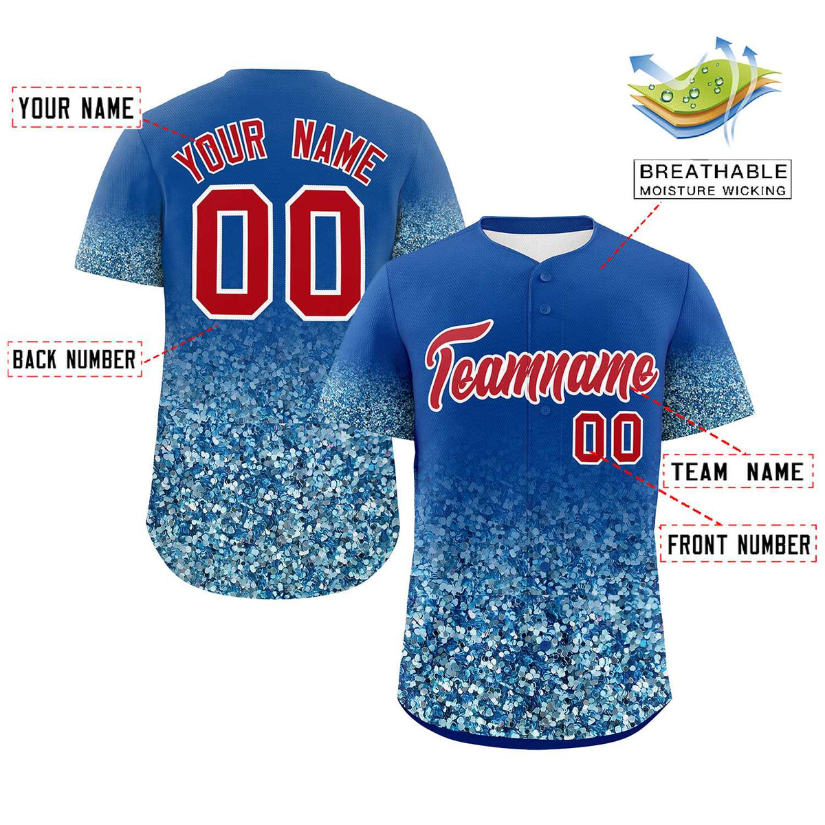 Custom Royal Red Sparkle-Effect Pattern Gradient Fashion Authentic Baseball Jersey