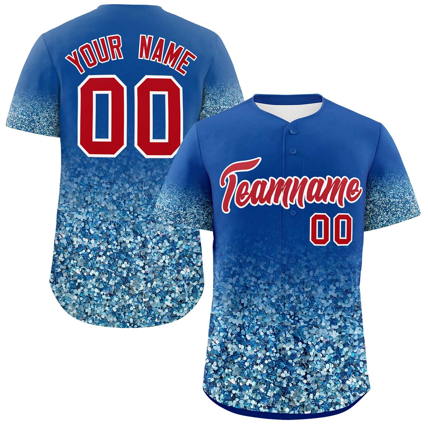 Custom Royal Red Sparkle-Effect Pattern Gradient Fashion Authentic Baseball Jersey