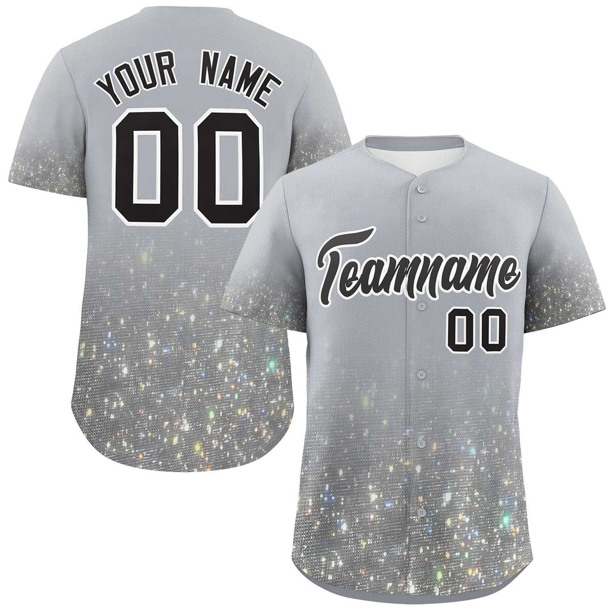Custom Gray Black Sparkle-Effect Pattern Gradient Fashion Authentic Baseball Jersey