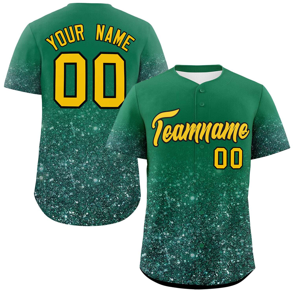 Custom Teal Gold Sparkle-Effect Pattern Gradient Fashion Authentic Baseball Jersey