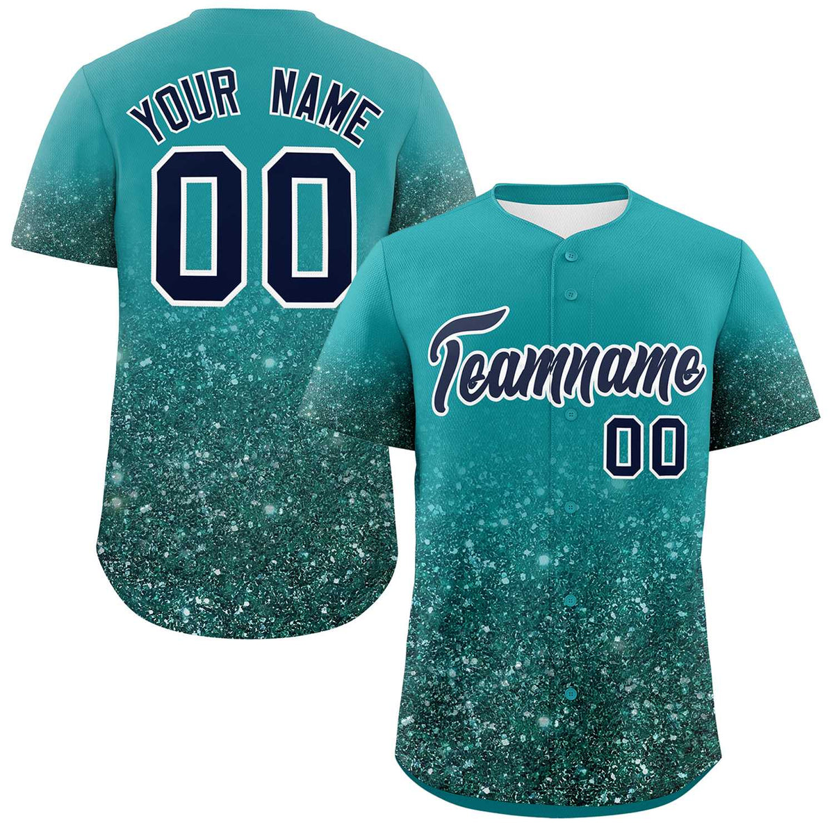 Custom Aqua Black Sparkle-Effect Pattern Gradient Fashion Authentic Baseball Jersey