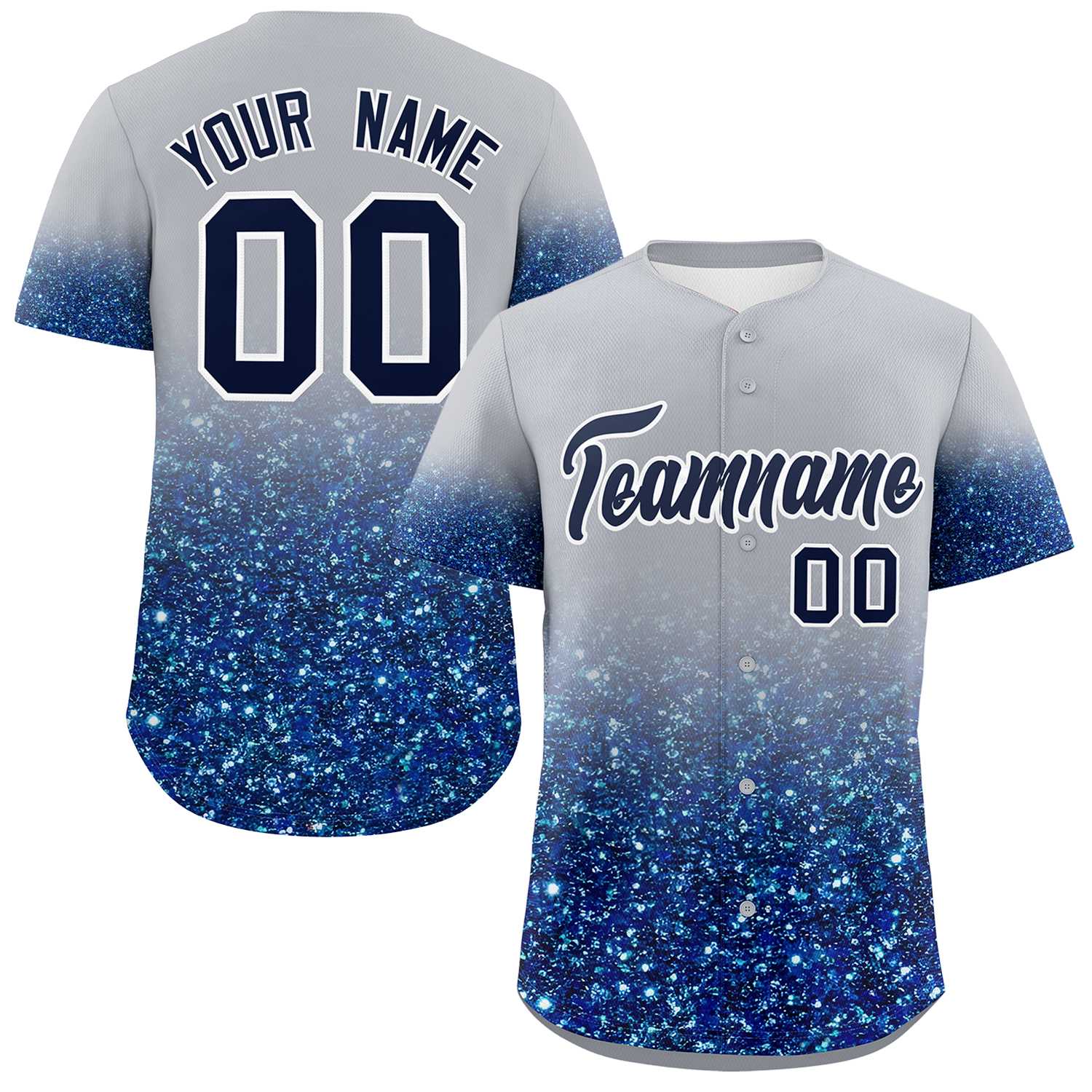 Custom Gray Navy Sparkle-Effect Pattern Gradient Fashion Authentic Baseball Jersey