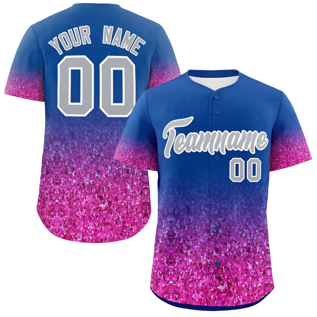 Custom Royal Gray Sparkle-Effect Pattern Gradient Fashion Authentic Baseball Jersey