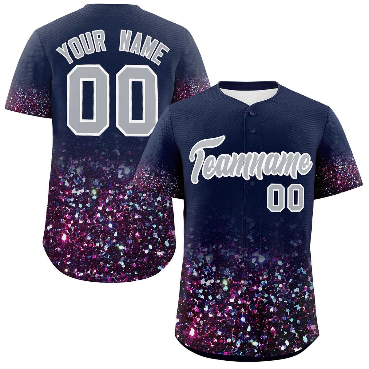 Custom Navy Gray Sparkle-Effect Pattern Gradient Fashion Authentic Baseball Jersey