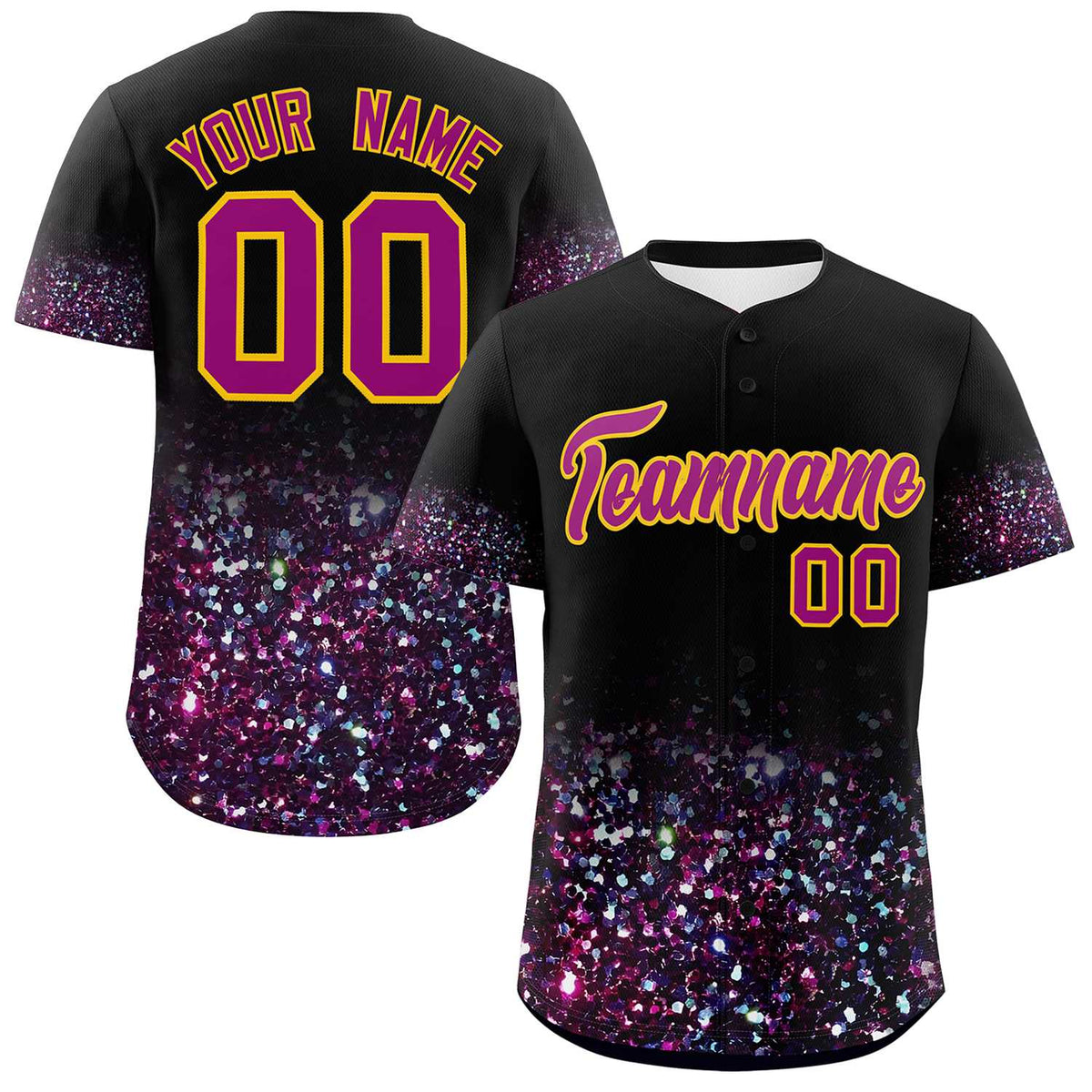 Custom Black Dark Pink Sparkle-Effect Pattern Gradient Fashion Authentic Baseball Jersey