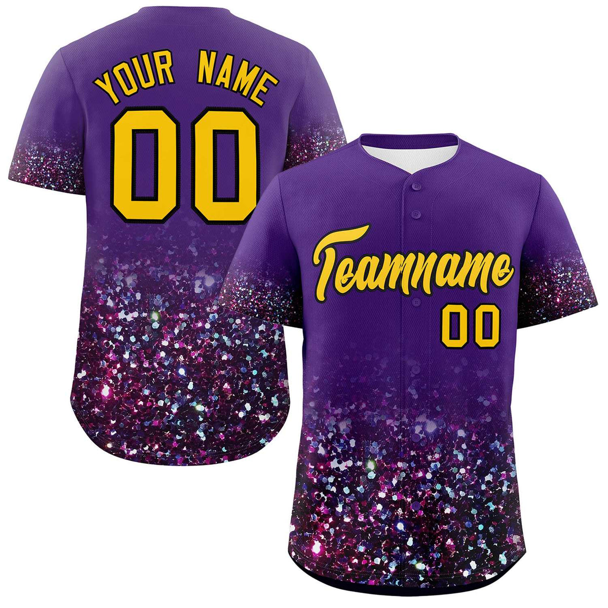 Custom Purple Gold Sparkle-Effect Pattern Gradient Fashion Authentic Baseball Jersey