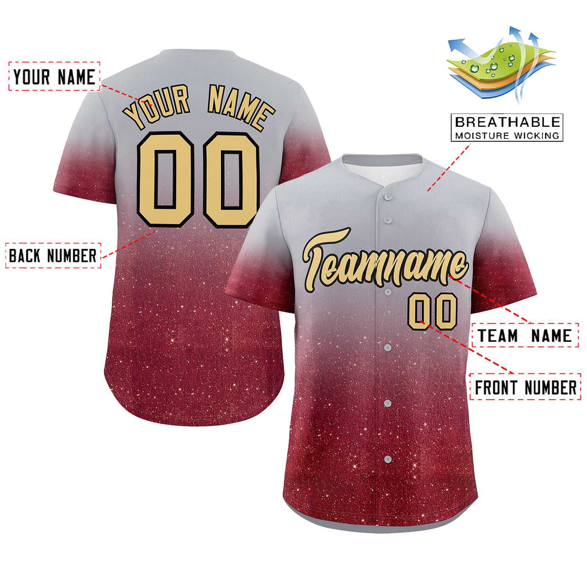 Custom Gray Khaki Sparkle-Effect Pattern Gradient Fashion Authentic Baseball Jersey
