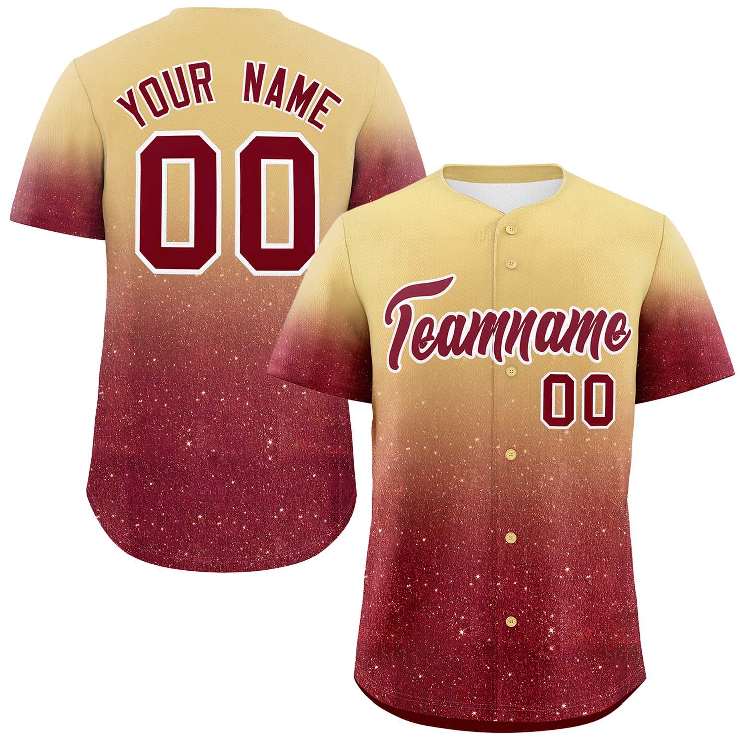 Custom Khaki Crimson Sparkle-Effect Pattern Gradient Fashion Authentic Baseball Jersey