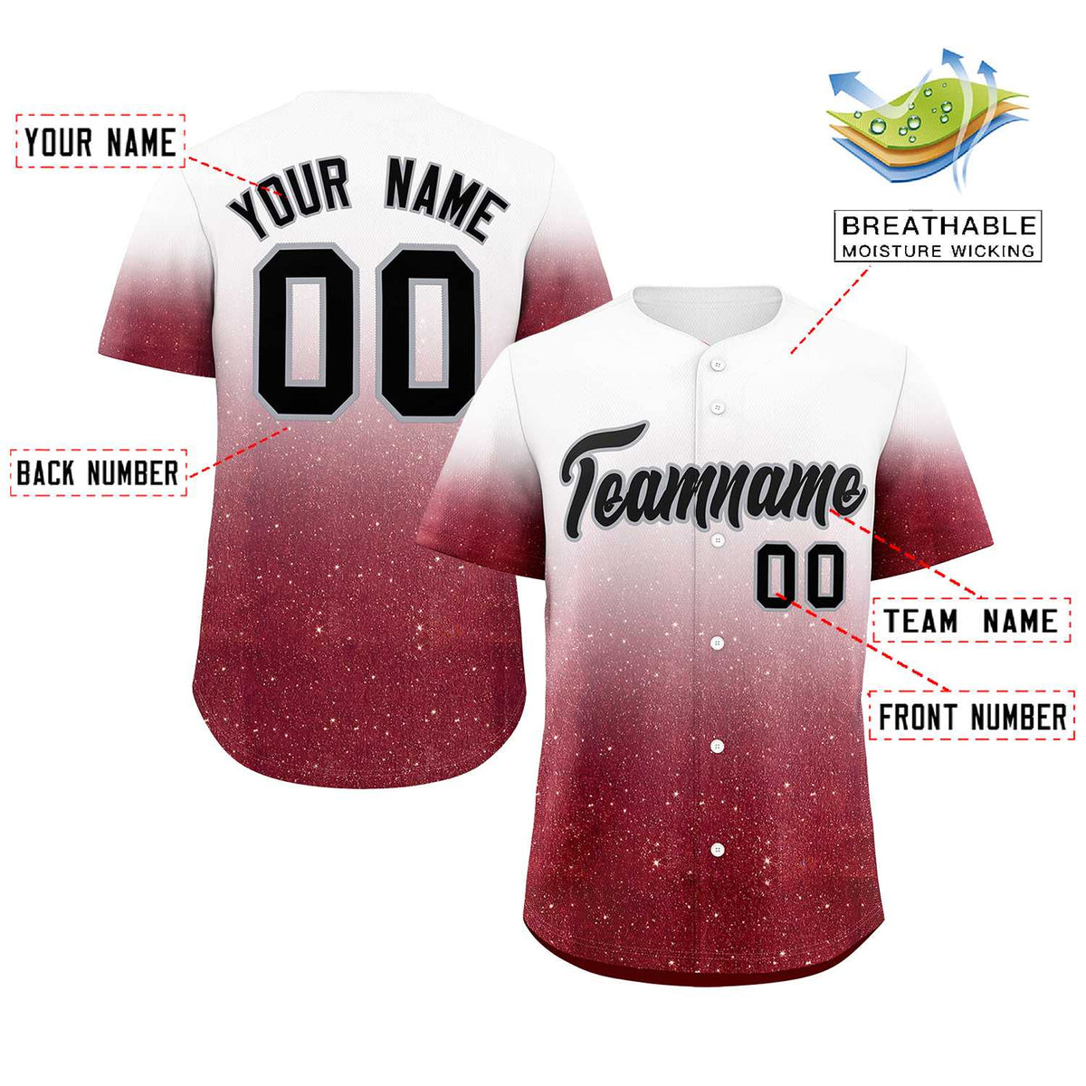 Custom White Black Sparkle-Effect Pattern Gradient Fashion Authentic Baseball Jersey