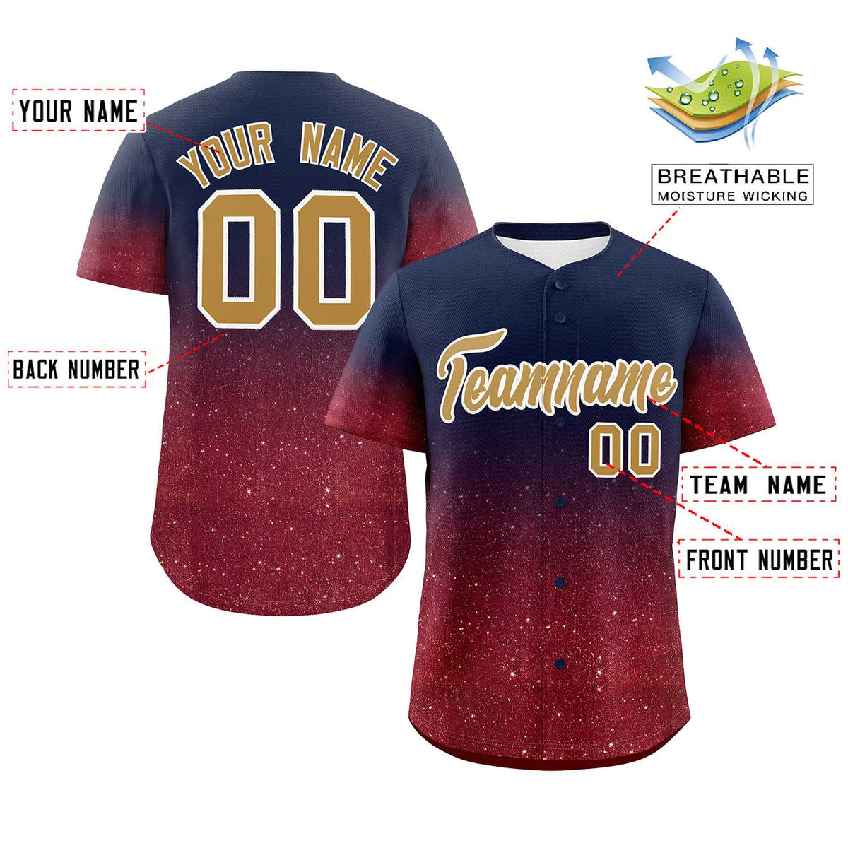 Custom Navy Old Gold Sparkle-Effect Pattern Gradient Fashion Authentic Baseball Jersey