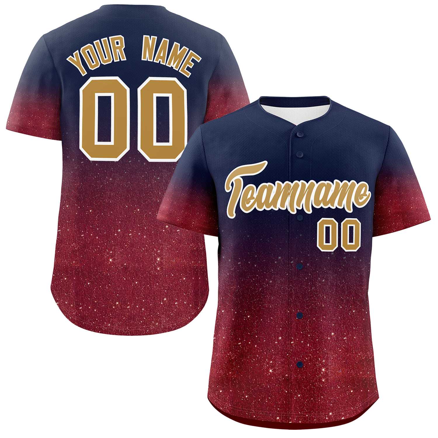 Custom Navy Old Gold Sparkle-Effect Pattern Gradient Fashion Authentic Baseball Jersey