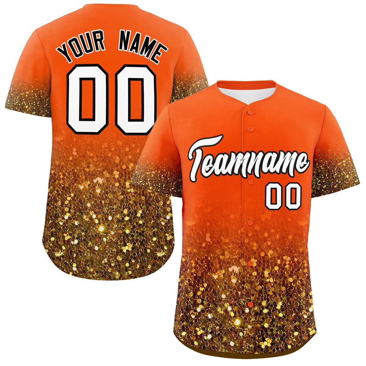Custom Orange White Sparkle-Effect Pattern Gradient Fashion Authentic Baseball Jersey