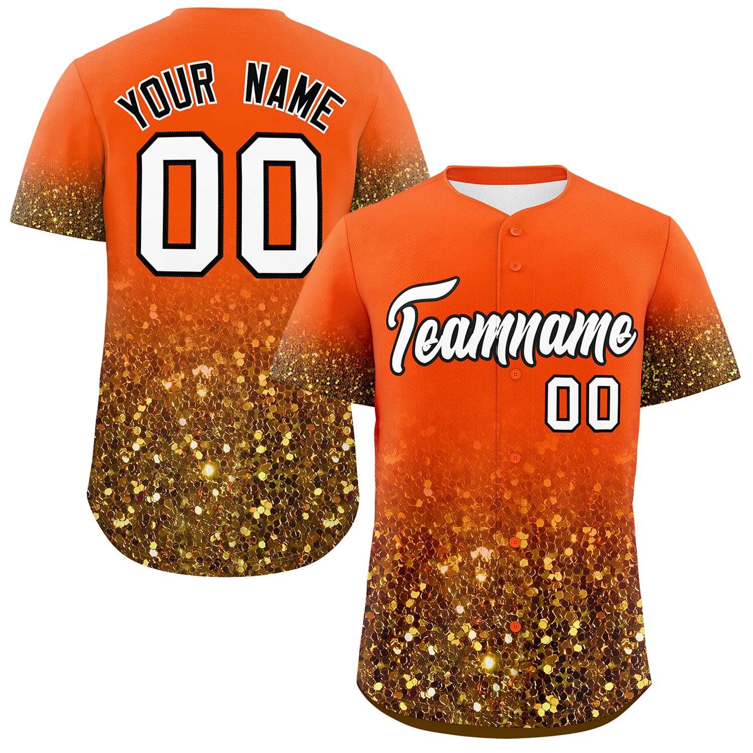 Custom Orange White Sparkle-Effect Pattern Gradient Fashion Authentic Baseball Jersey