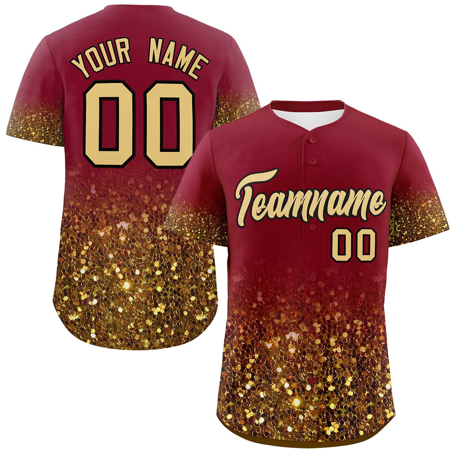 Custom Crimson Old Gold Sparkle-Effect Pattern Gradient Fashion Authentic Baseball Jersey