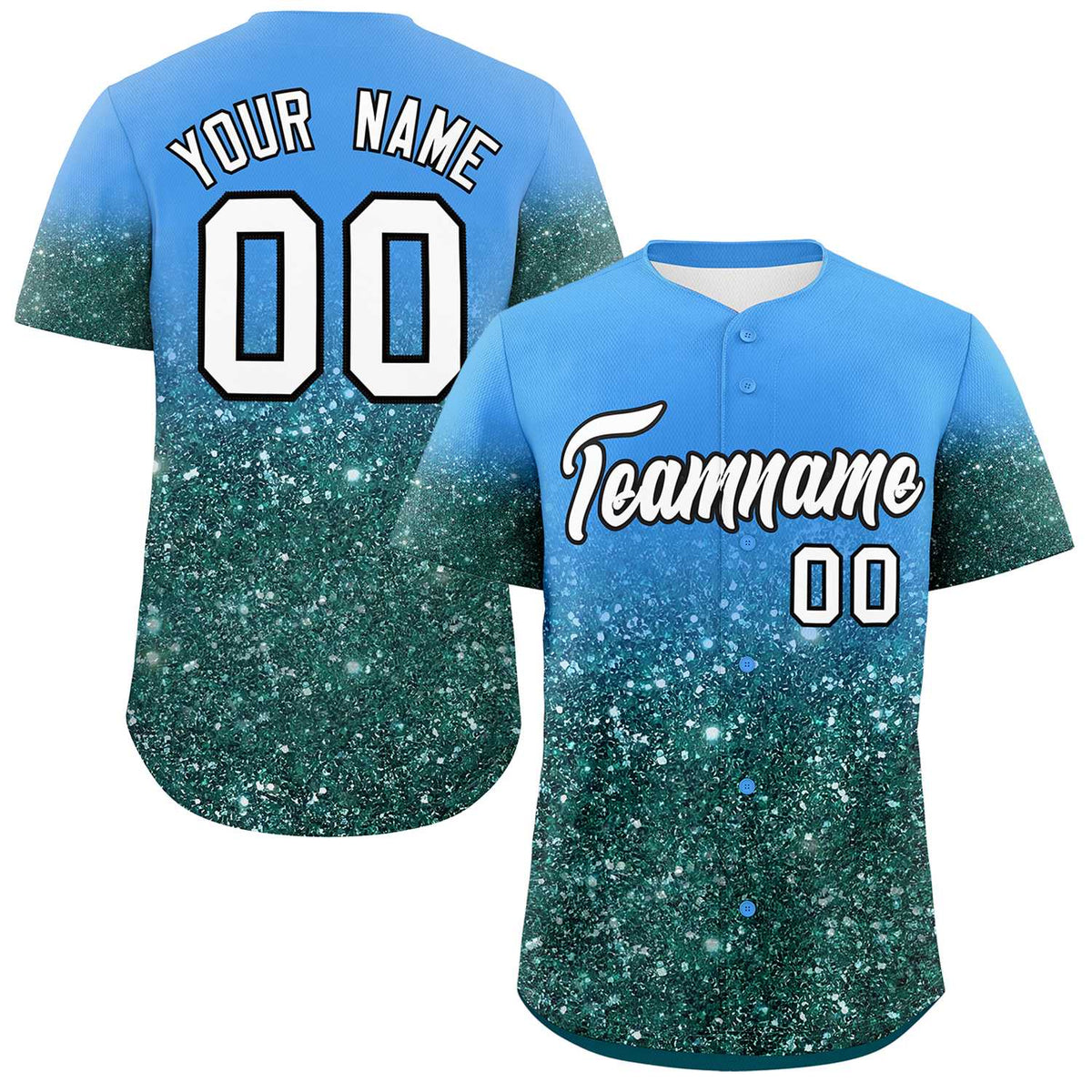 Custom Powder Blue White Sparkle-Effect Pattern Gradient Fashion Authentic Baseball Jersey