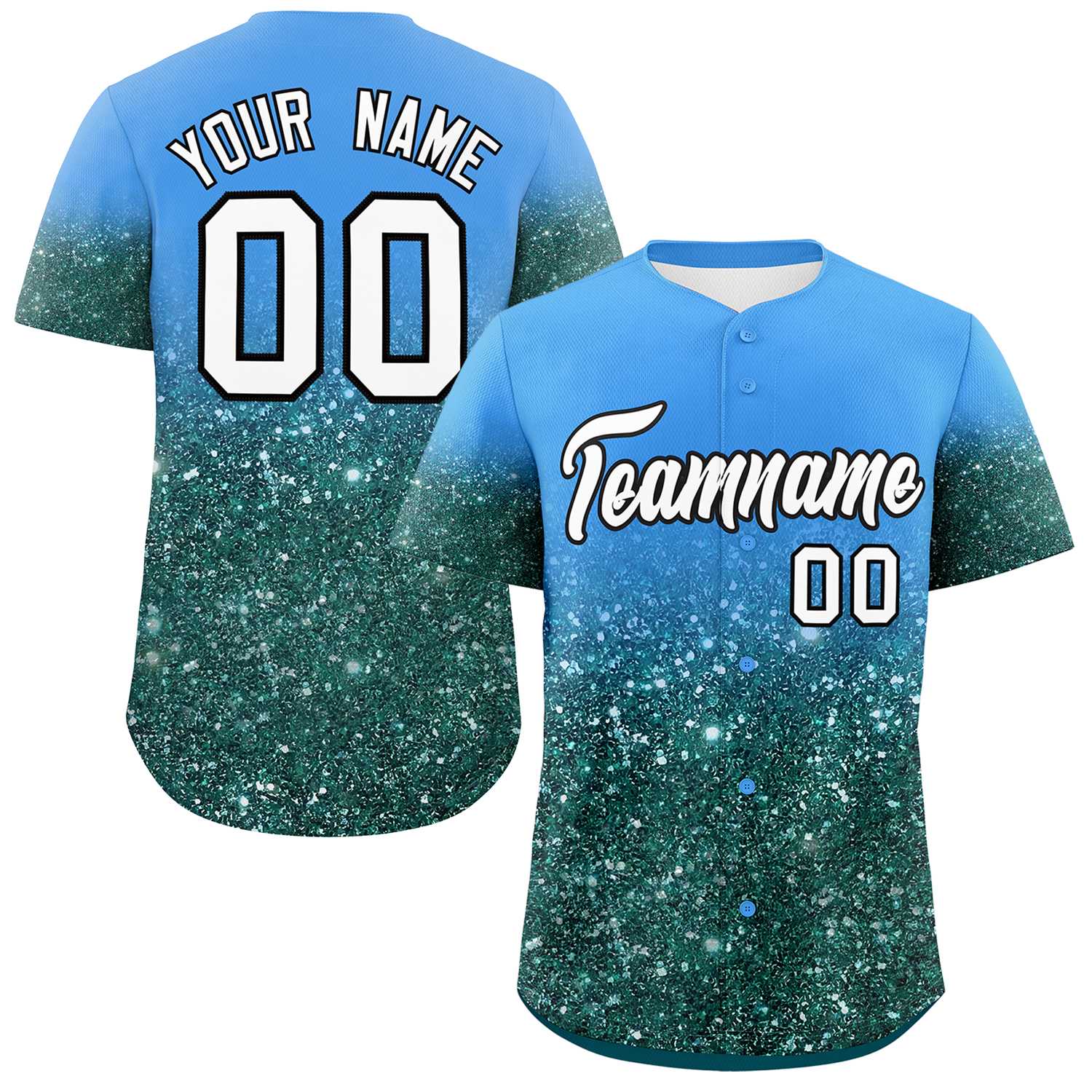 Custom Powder Blue White Sparkle-Effect Pattern Gradient Fashion Authentic Baseball Jersey