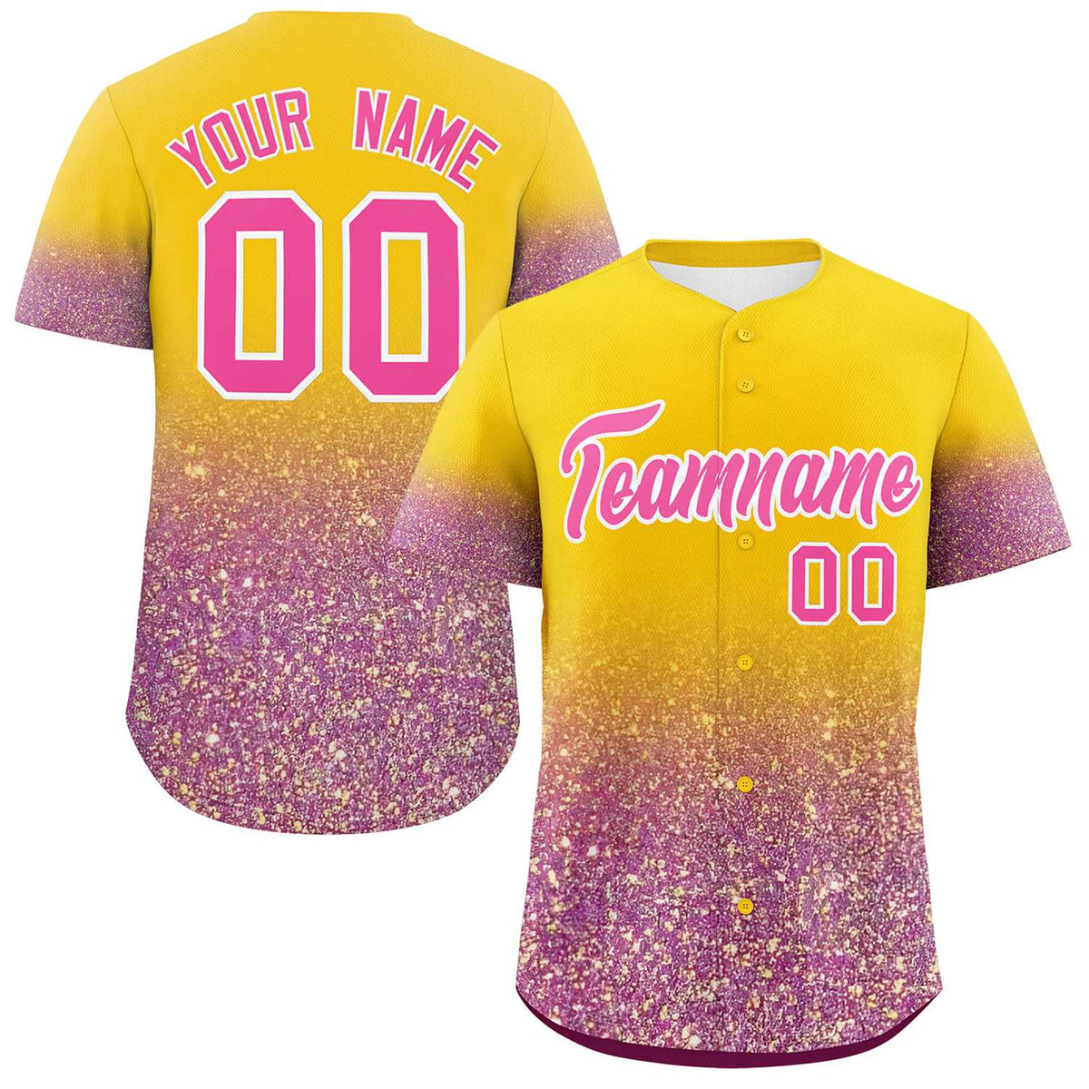 Custom Gold Pink Sparkle-Effect Pattern Gradient Fashion Authentic Baseball Jersey