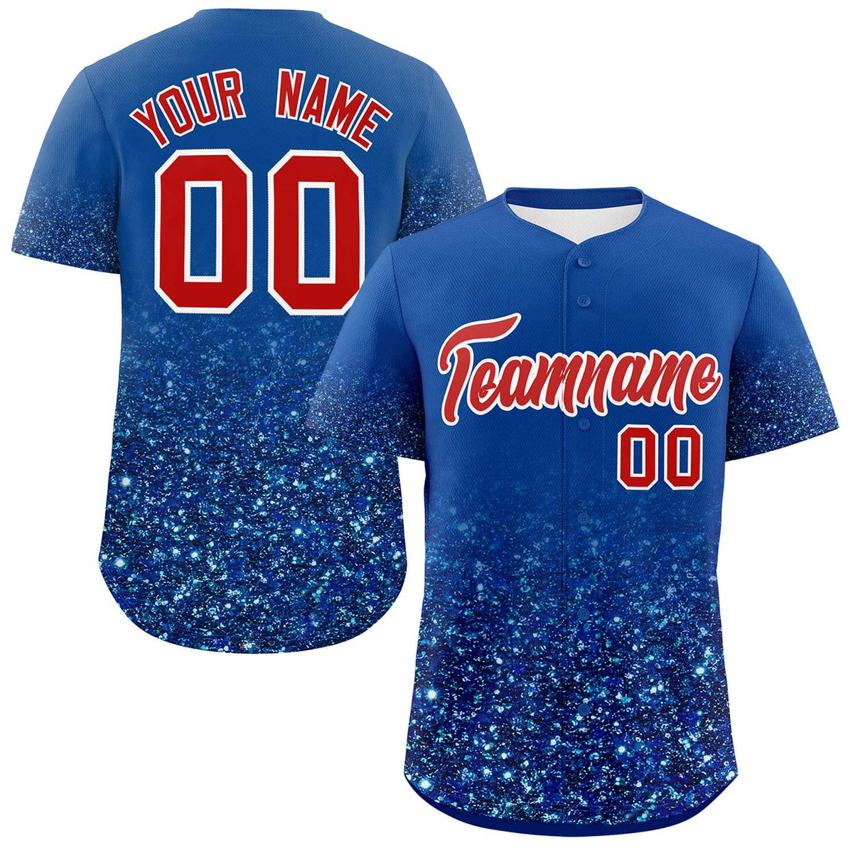 Custom Royal Red Sparkle-Effect Pattern Gradient Fashion Authentic Baseball Jersey