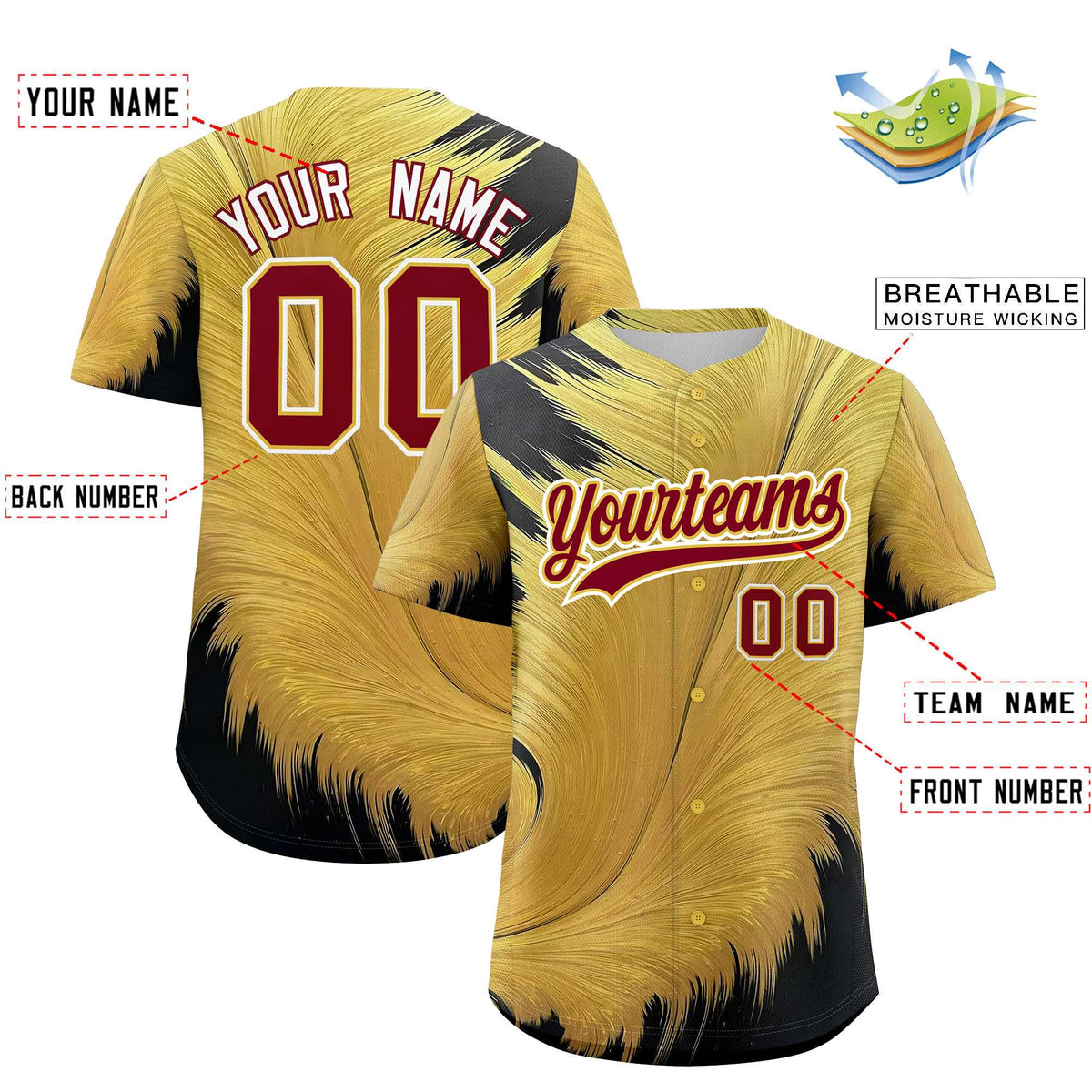 Custom Crimson Old Gold Fluid Feather Graffiti Pattern Authentic Baseball Jersey