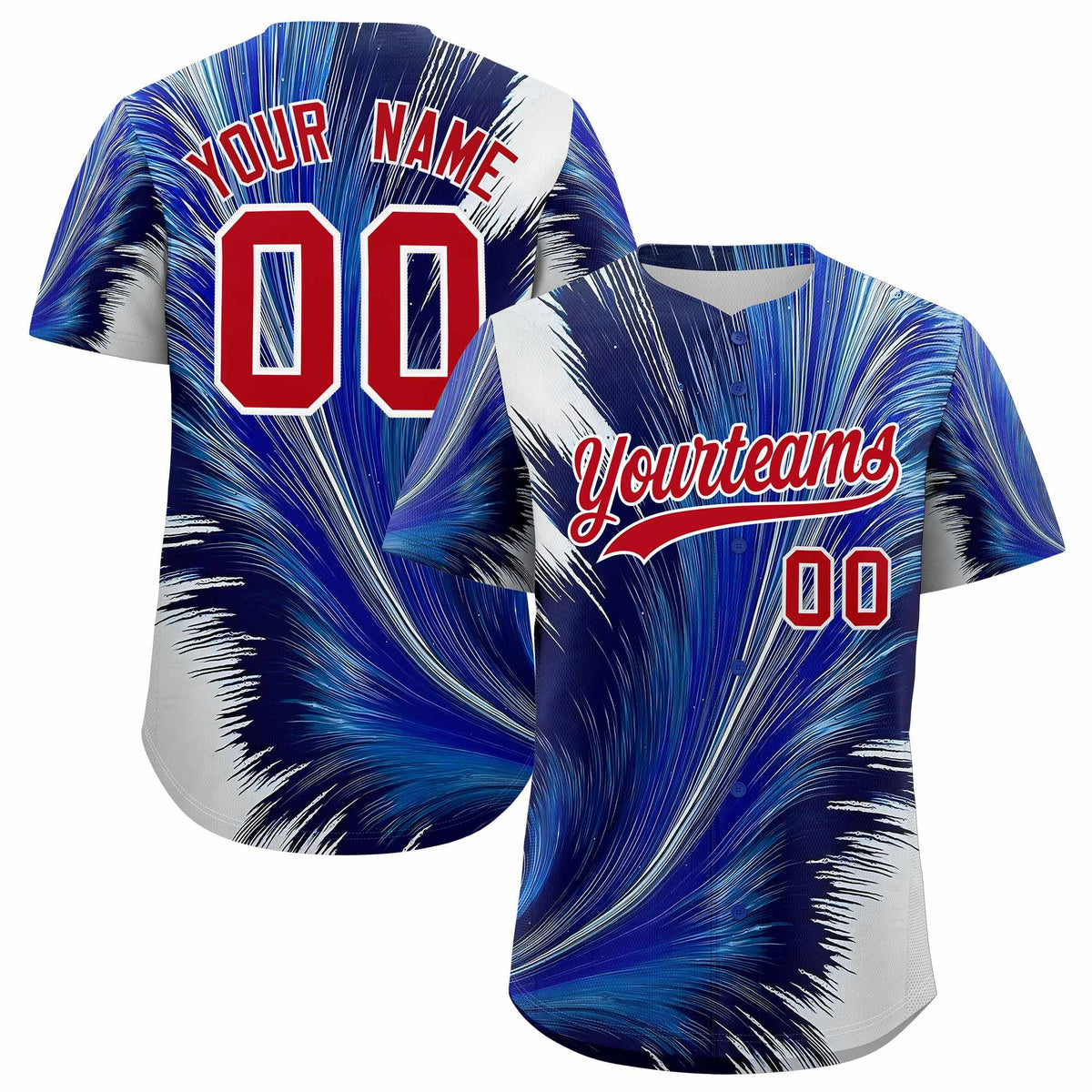 Custom Red White Fluid Feather Graffiti Pattern Authentic Baseball Jersey
