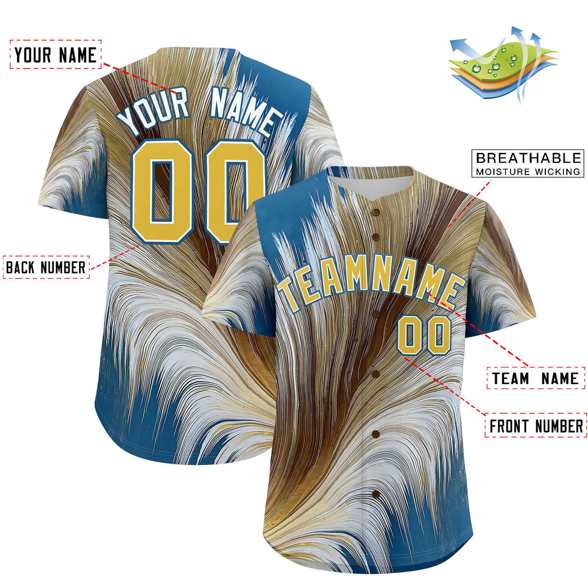 Custom Old Gold White Fluid Feather Graffiti Pattern Authentic Baseball Jersey