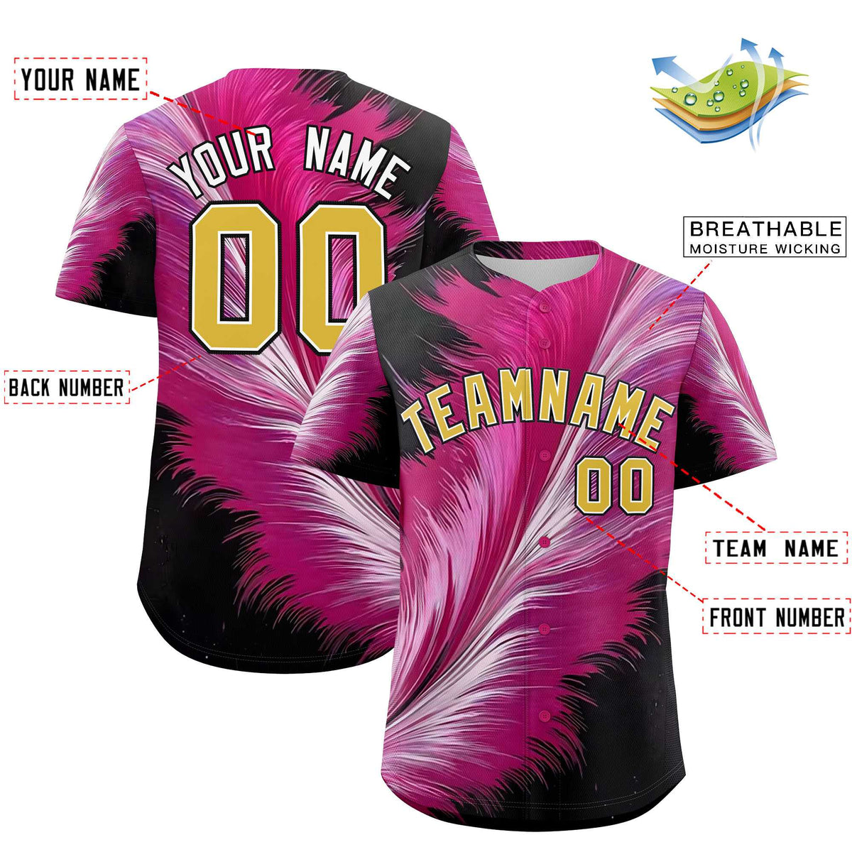 Custom Old Gold White Fluid Feather Graffiti Pattern Authentic Baseball Jersey