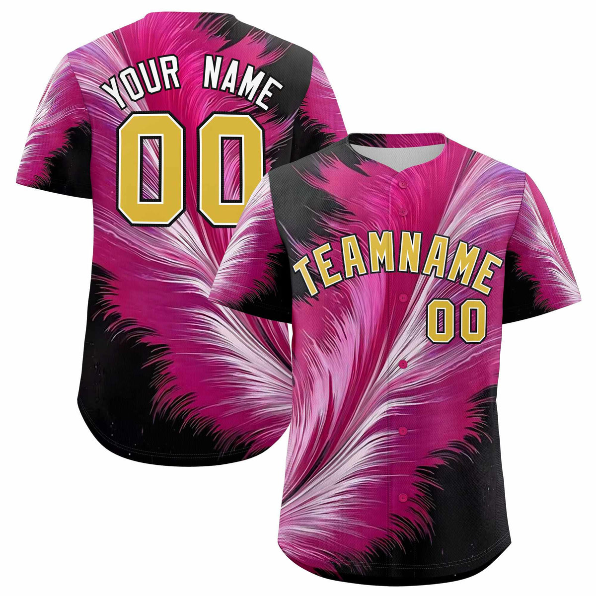 Custom Old Gold White Fluid Feather Graffiti Pattern Authentic Baseball Jersey