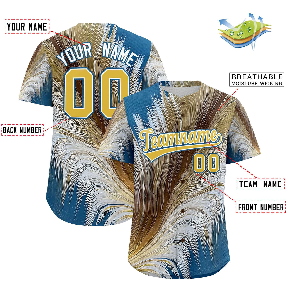 Custom Old Gold White Fluid Feather Graffiti Pattern Authentic Baseball Jersey
