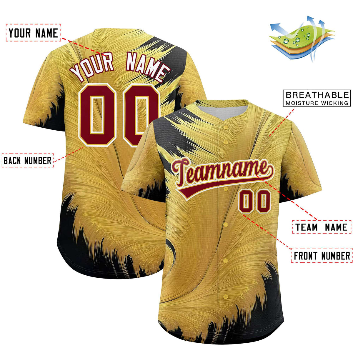Custom Crimson Old Gold Fluid Feather Graffiti Pattern Authentic Baseball Jersey