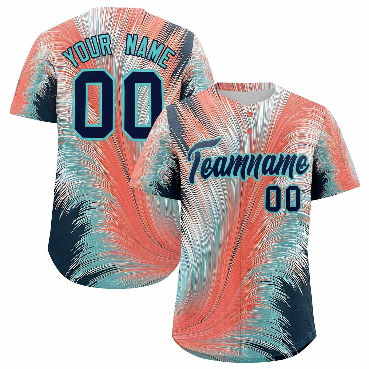 Custom Navy Aqua Fluid Feather Graffiti Pattern Authentic Baseball Jersey