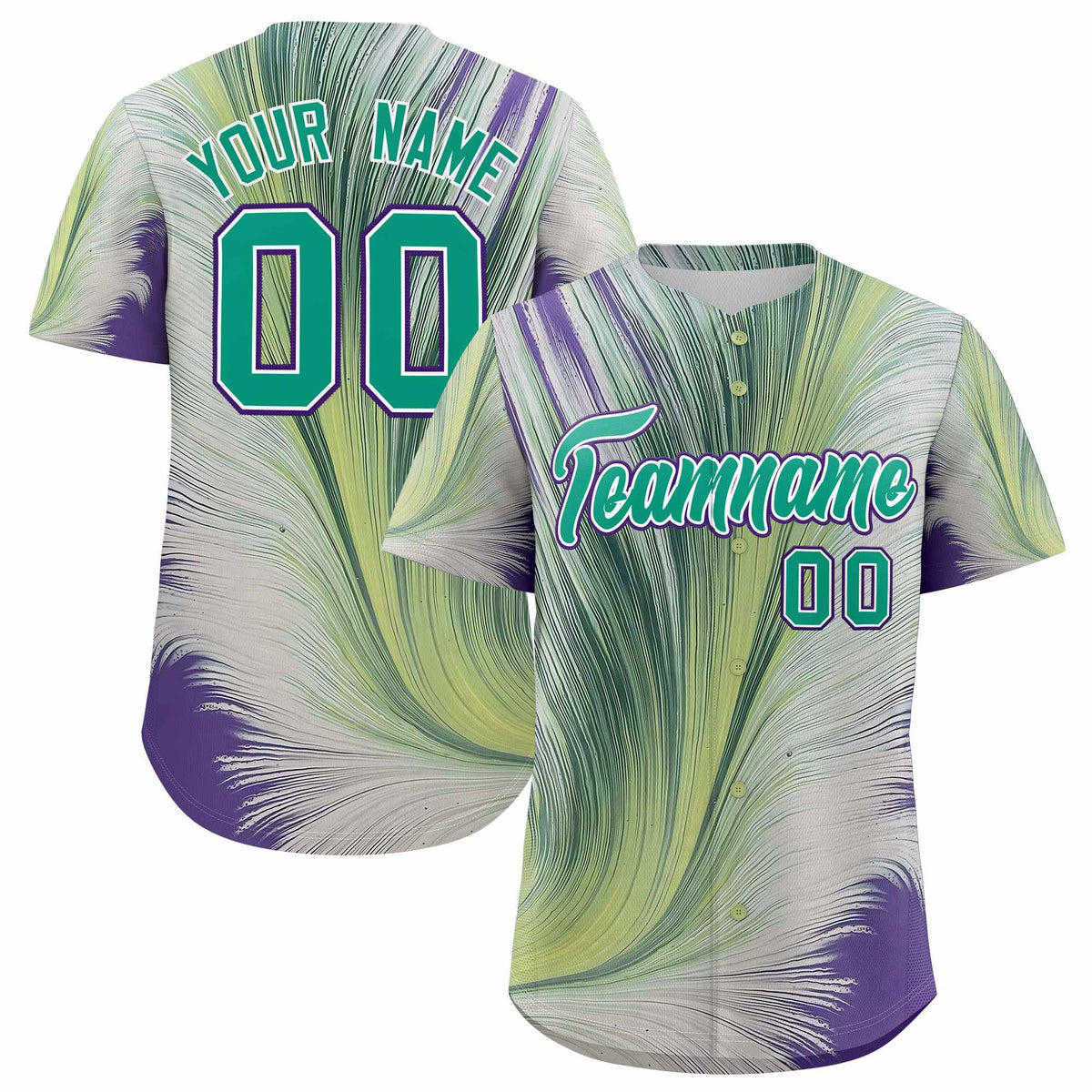 Custom Bright Green White Fluid Feather Graffiti Pattern Authentic Baseball Jersey