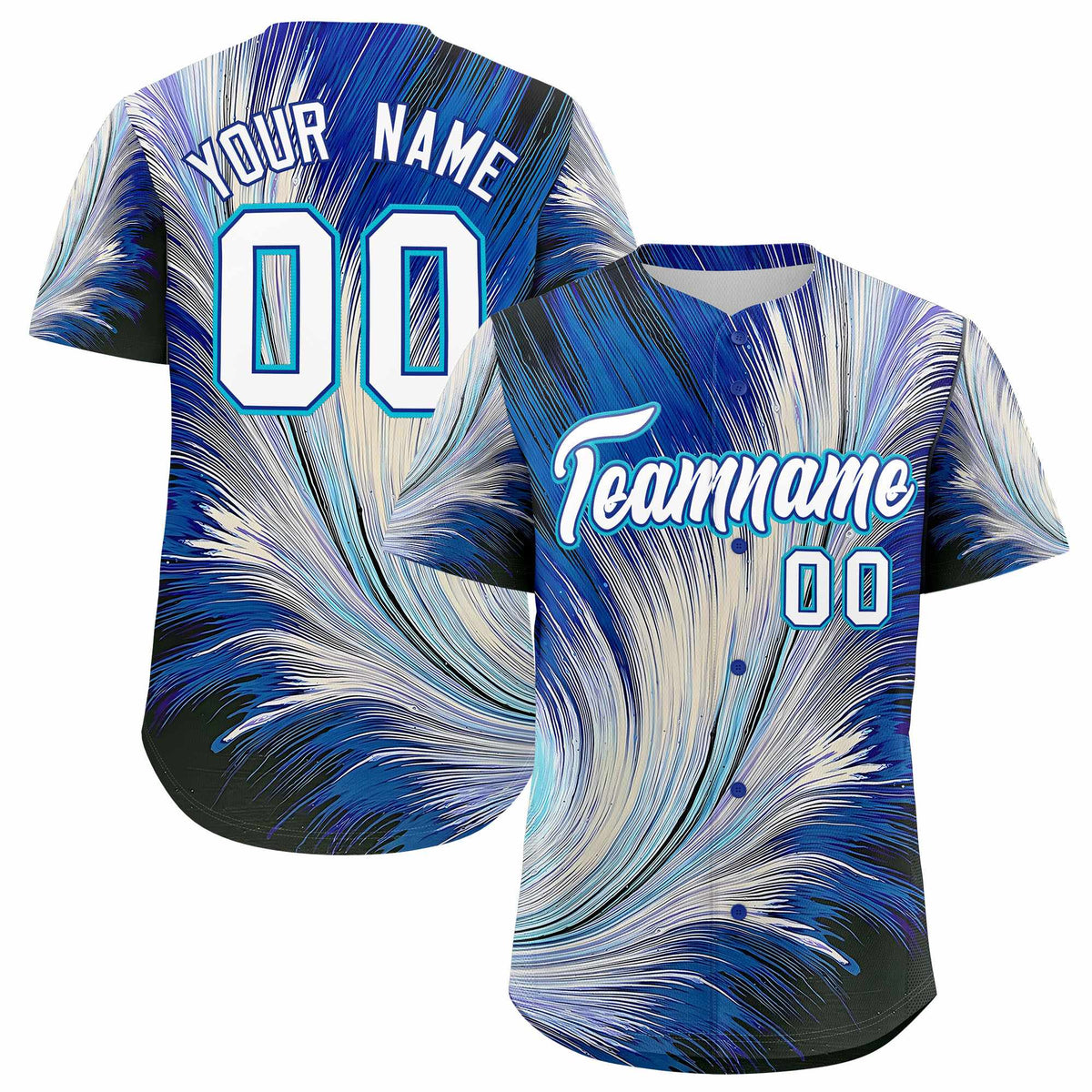 Custom White Royal Fluid Feather Graffiti Pattern Authentic Baseball Jersey
