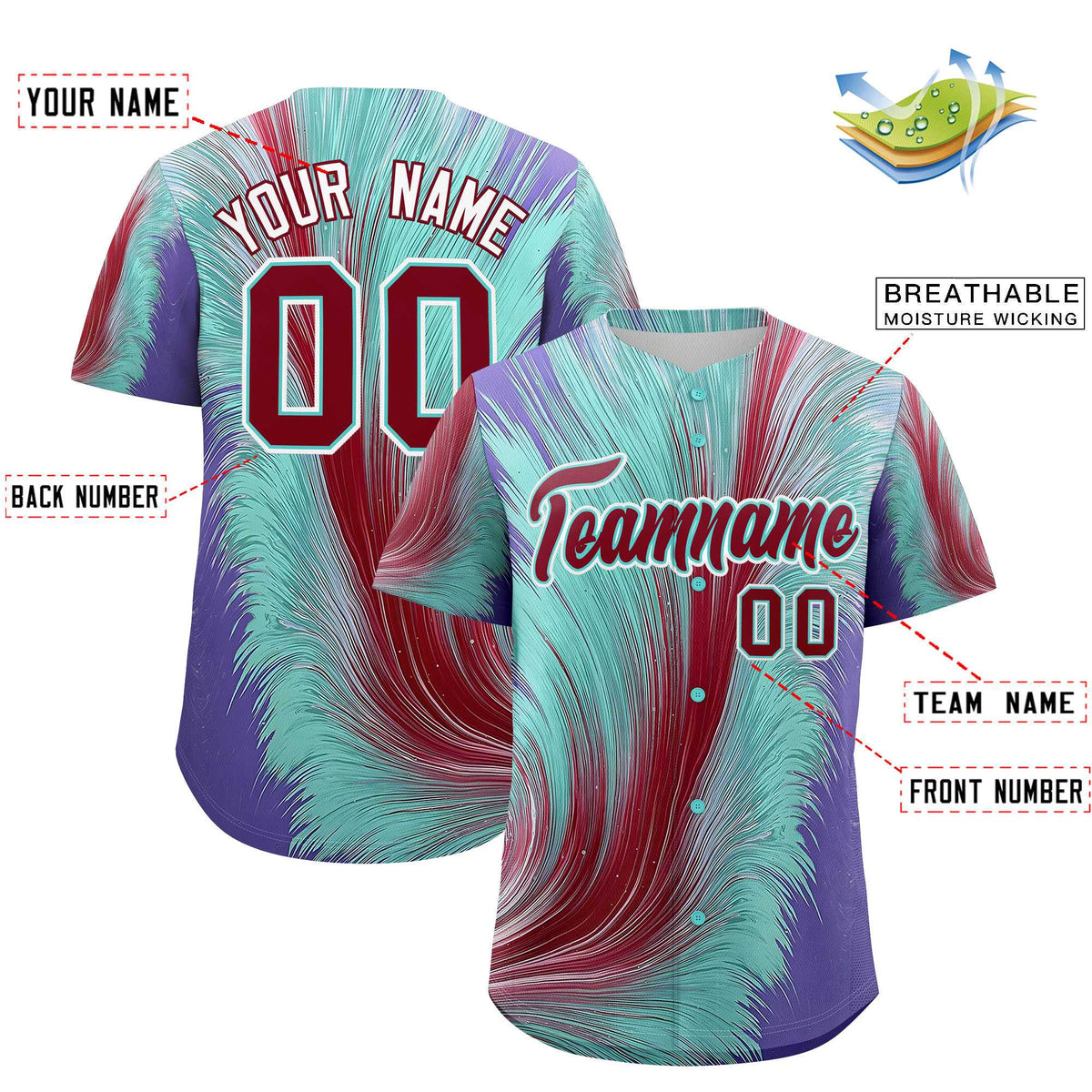 Custom Crimson Bright Green Fluid Feather Graffiti Pattern Authentic Baseball Jersey