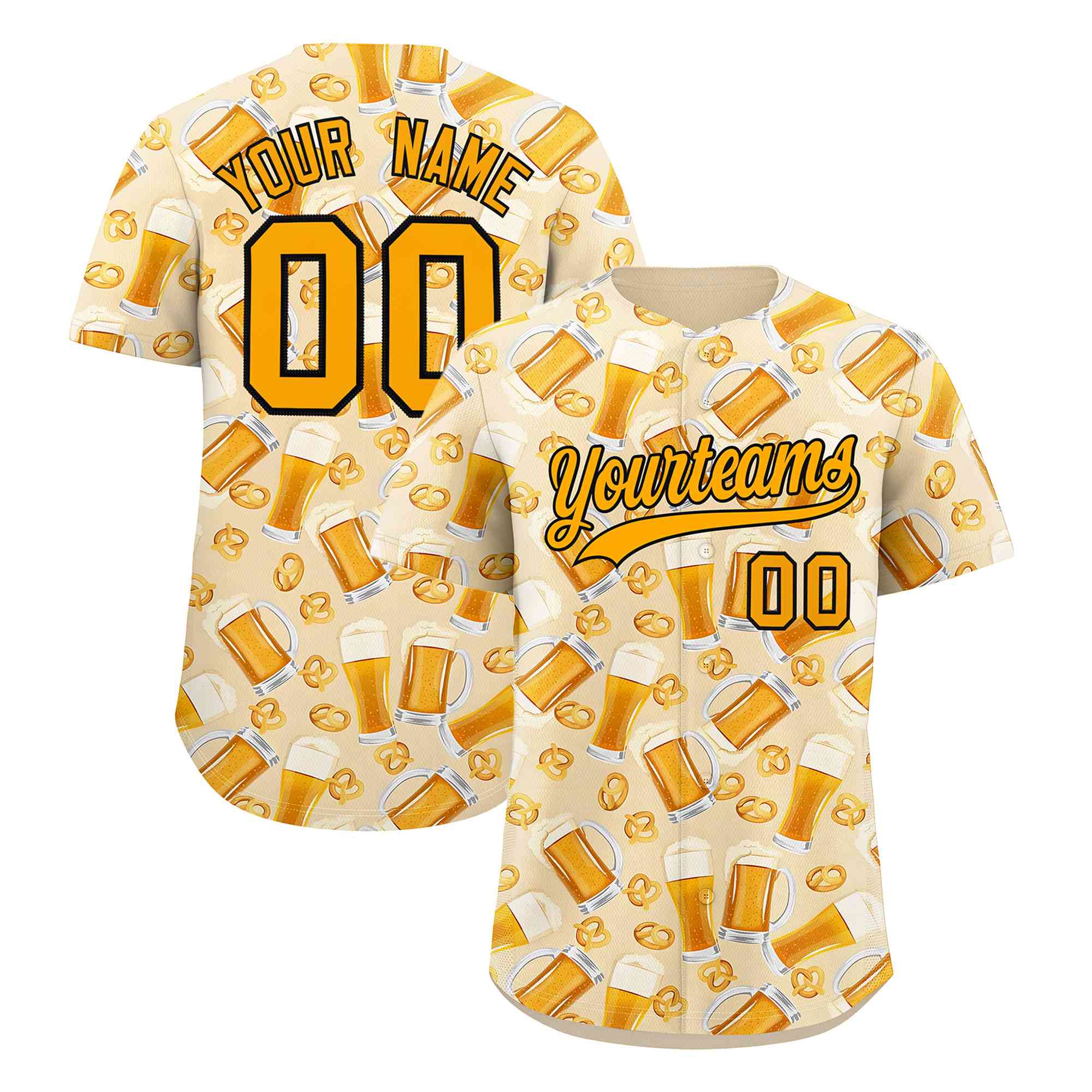 Custom Cream Orange National Beer Day Personalized Beer Pattern Baseball Jersey | Suitable For Groups Or Parties | KXKSHOP
