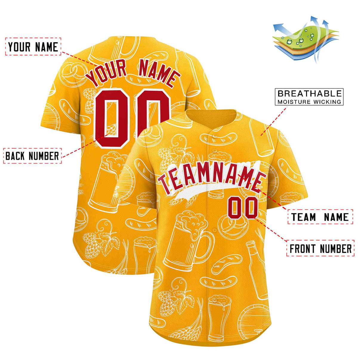 Custom Orange White National Beer Day Personalized Beer Pattern Baseball Jersey | Suitable For Groups Or Parties | KXKSHOP