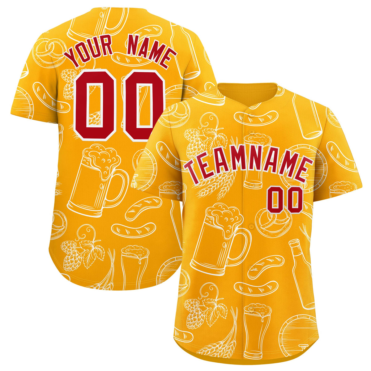 Custom Orange White National Beer Day Personalized Beer Pattern Baseball Jersey | Suitable For Groups Or Parties | KXKSHOP