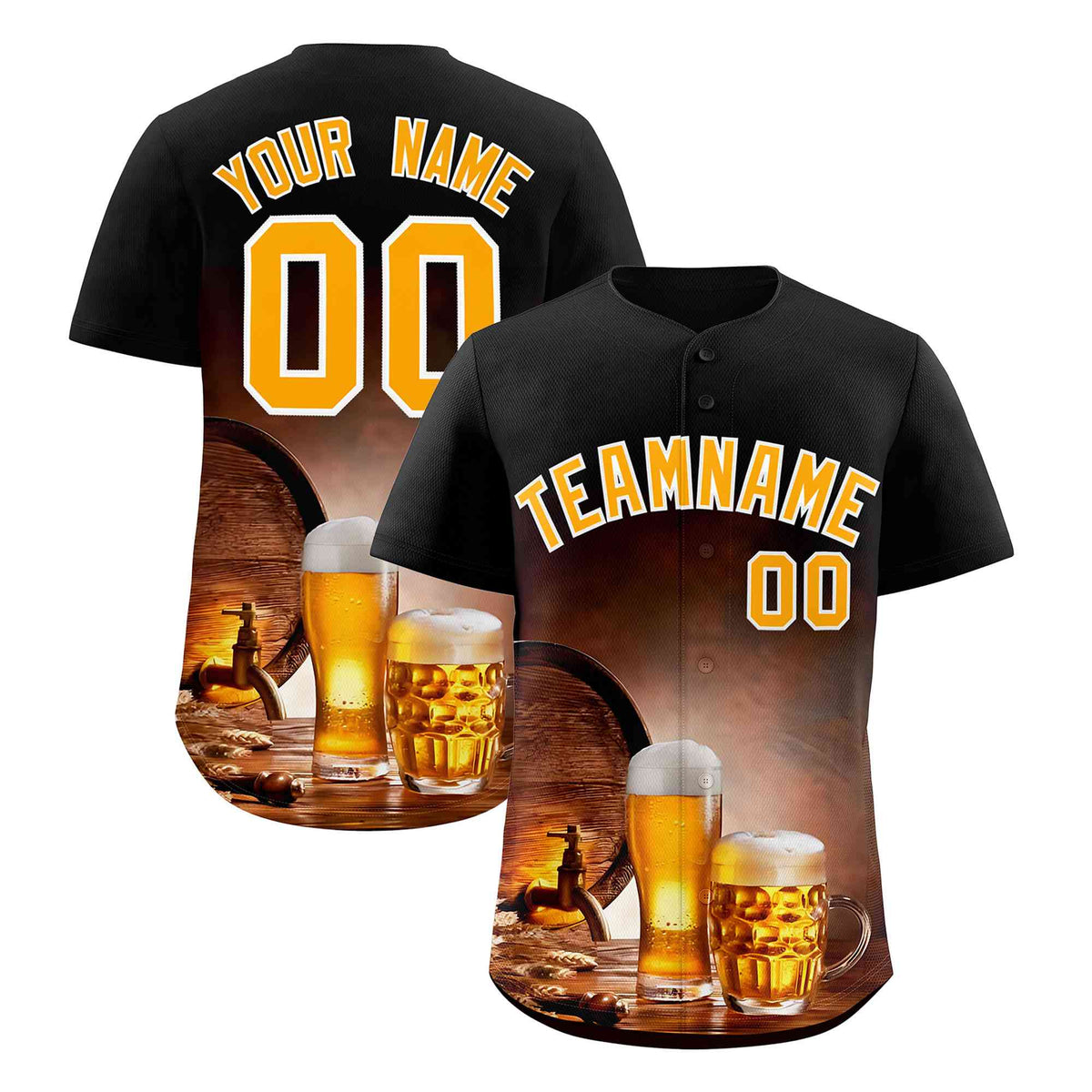 Custom Black National Beer Day Personalized Beer Pattern Baseball Jersey | Suitable For Groups Or Parties | KXKSHOP