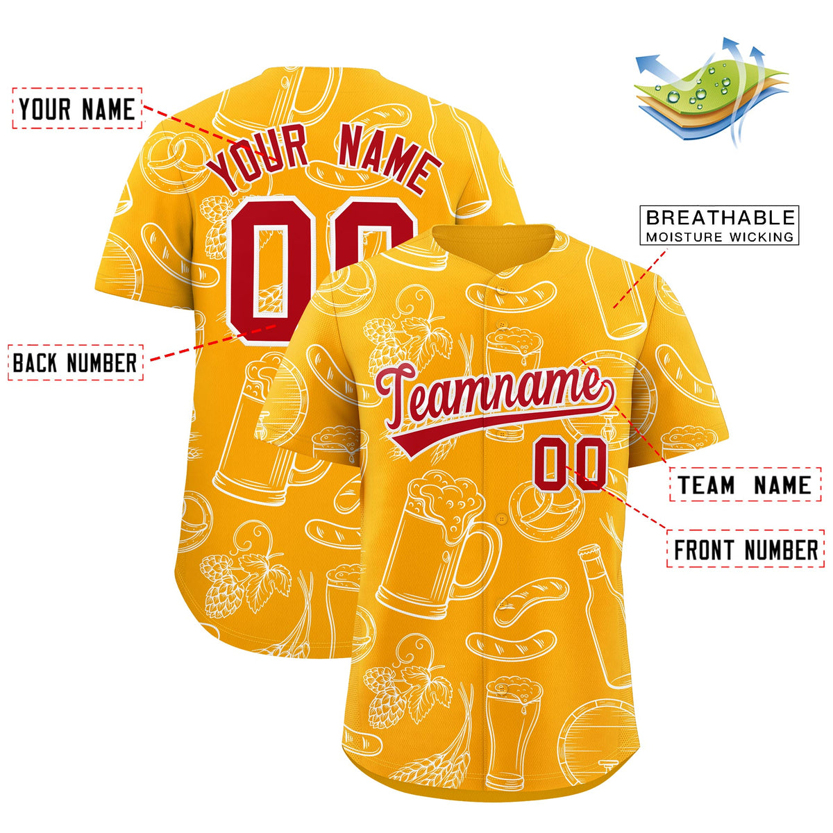 Custom Orange White National Beer Day Personalized Beer Pattern Baseball Jersey | Suitable For Groups Or Parties | KXKSHOP