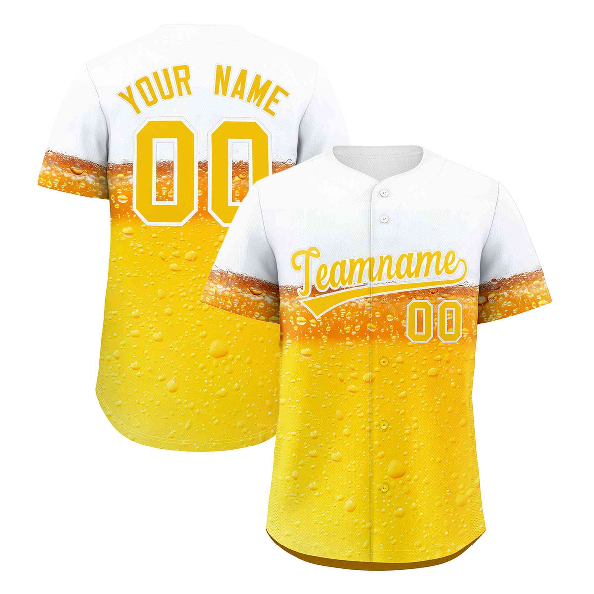 Custom Gold White National Beer Day Personalized Beer Pattern Baseball Jersey | Suitable For Groups Or Parties | KXKSHOP