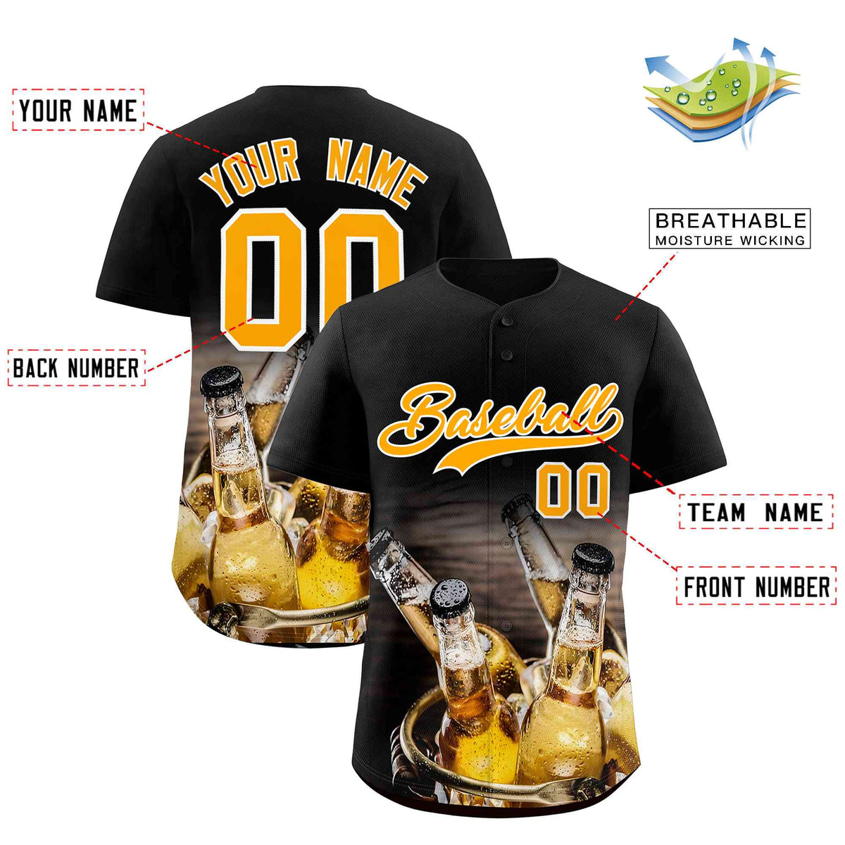 Custom Black National Beer Day Personalized Beer Pattern Baseball Jersey | Suitable For Groups Or Parties | KXKSHOP