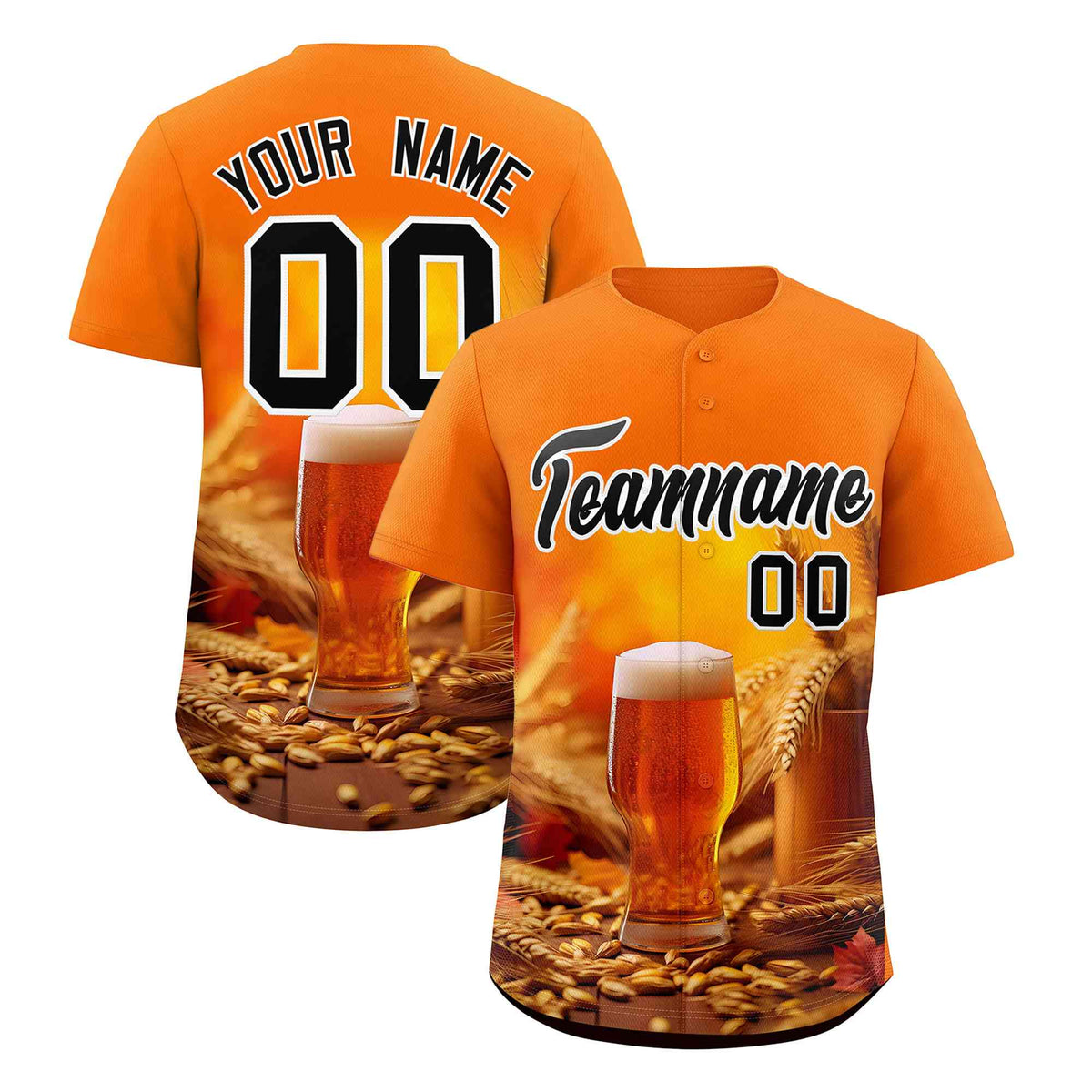 Custom Orange National Beer Day Personalized Beer Pattern Baseball Jersey | Suitable For Groups Or Parties | KXKSHOP